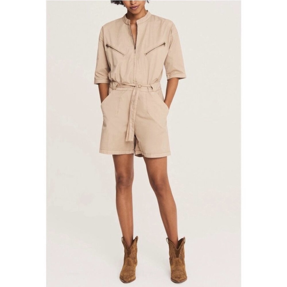 NWT ba&sh Beige Zip-Up Utility Romper Jumpsuit